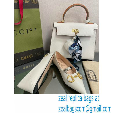 Gucci leather ballet flats with Horsebit and chain 621161 White 2022 - Click Image to Close