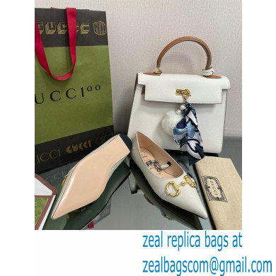 Gucci leather ballet flats with Horsebit and chain 621161 White 2022 - Click Image to Close