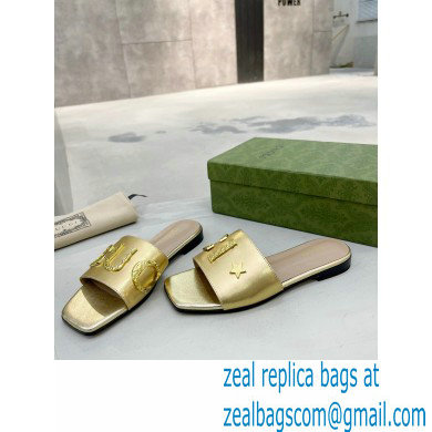 Gucci logo with star leather slides 694858 Gold 2022 - Click Image to Close