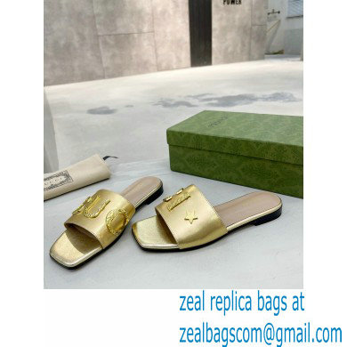 Gucci logo with star leather slides 694858 Gold 2022