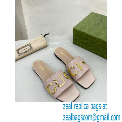 Gucci logo with star leather slides 694858 Light Pink 2022