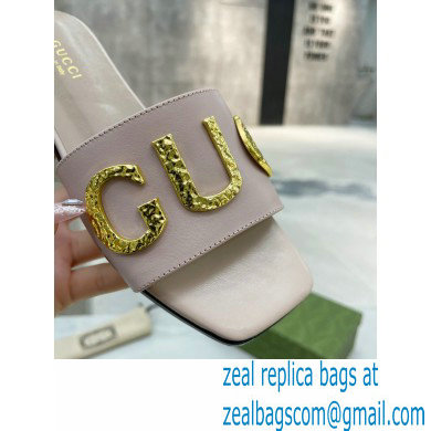 Gucci logo with star leather slides 694858 Light Pink 2022 - Click Image to Close