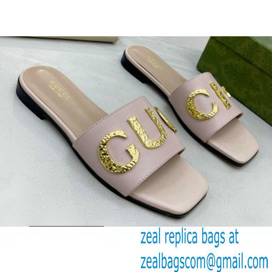 Gucci logo with star leather slides 694858 Light Pink 2022