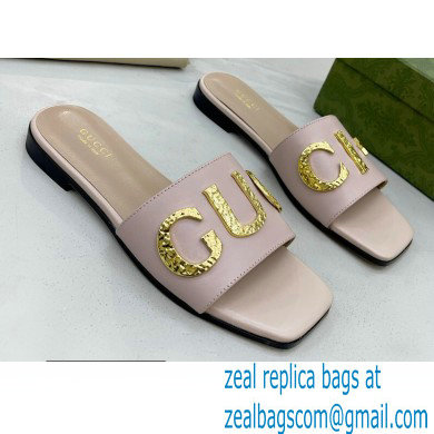Gucci logo with star leather slides 694858 Light Pink 2022