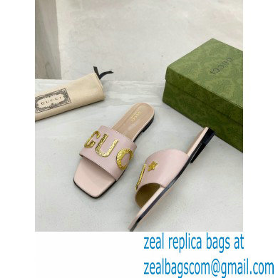 Gucci logo with star leather slides 694858 Light Pink 2022