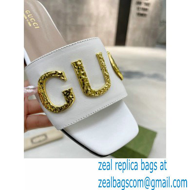 Gucci logo with star leather slides 694858 White 2022 - Click Image to Close