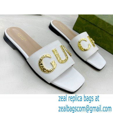 Gucci logo with star leather slides 694858 White 2022