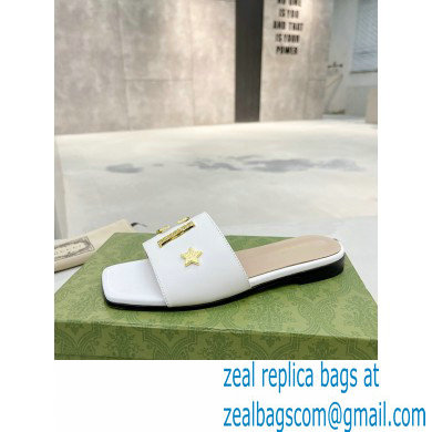 Gucci logo with star leather slides 694858 White 2022