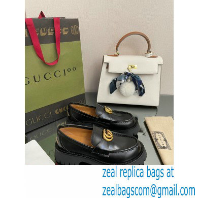 Gucci lug sole Loafers Brushed Leather Black with Double G 2022