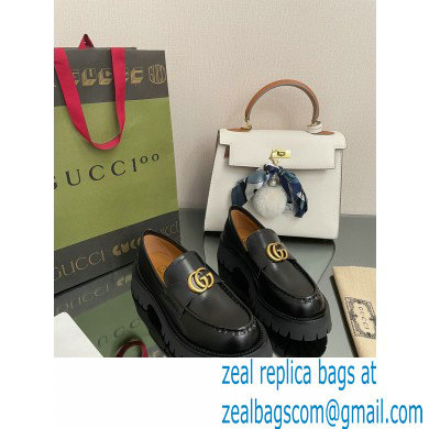 Gucci lug sole Loafers Brushed Leather Black with Double G 2022