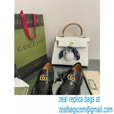 Gucci lug sole Loafers Brushed Leather Black with Double G 2022