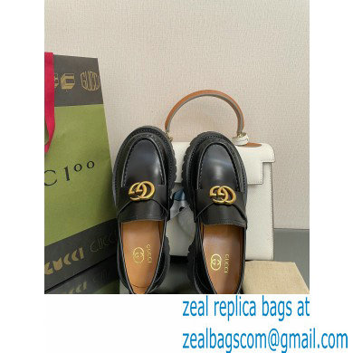 Gucci lug sole Loafers Brushed Leather Black with Double G 2022 - Click Image to Close