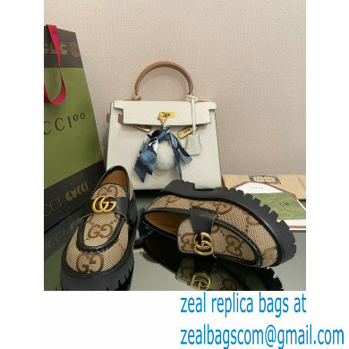 Gucci lug sole Loafers GG Canvas Beige with Double G 2022 - Click Image to Close
