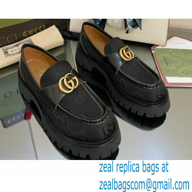Gucci lug sole Loafers GG Canvas Black with Double G 2022