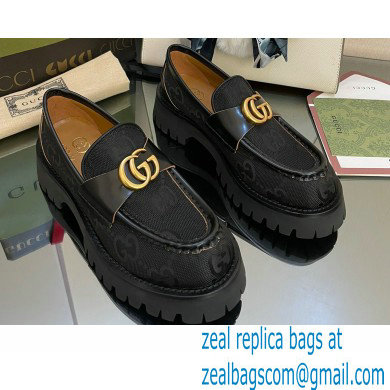 Gucci lug sole Loafers GG Canvas Black with Double G 2022 - Click Image to Close