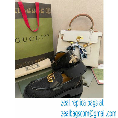 Gucci lug sole Loafers GG Canvas Black with Double G 2022 - Click Image to Close