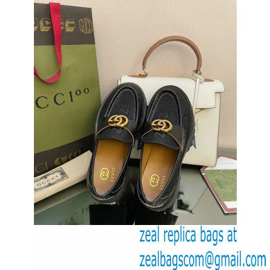 Gucci lug sole Loafers GG Canvas Black with Double G 2022 - Click Image to Close