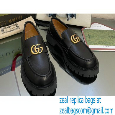 Gucci lug sole Loafers Leather Black with Double G 2022