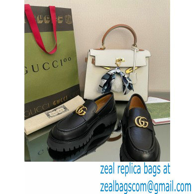 Gucci lug sole Loafers Leather Black with Double G 2022