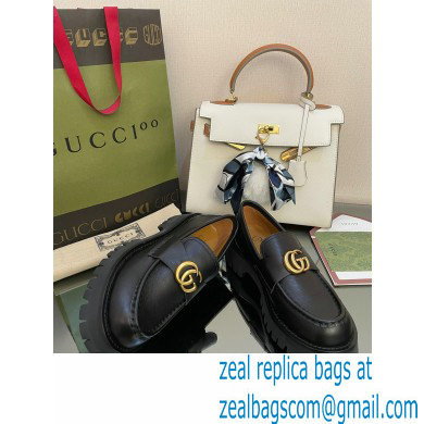 Gucci lug sole Loafers Leather Black with Double G 2022