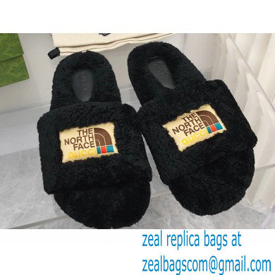 Gucci x The North Face shearling slides Black 2022 - Click Image to Close