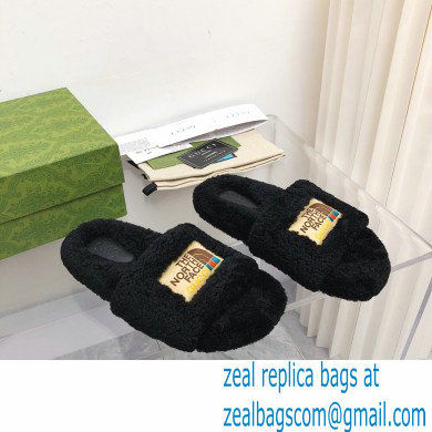 Gucci x The North Face shearling slides Black 2022 - Click Image to Close