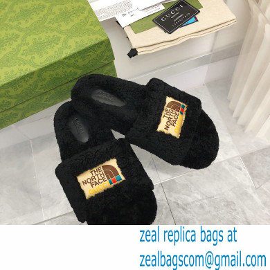 Gucci x The North Face shearling slides Black 2022 - Click Image to Close