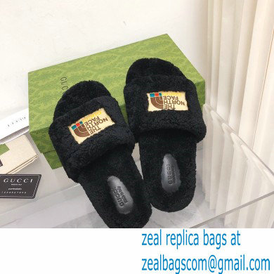 Gucci x The North Face shearling slides Black 2022 - Click Image to Close