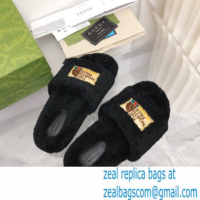 Gucci x The North Face shearling slides Black 2022 - Click Image to Close