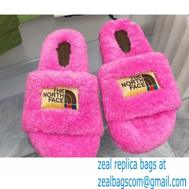 Gucci x The North Face shearling slides Fuchsia 2022 - Click Image to Close