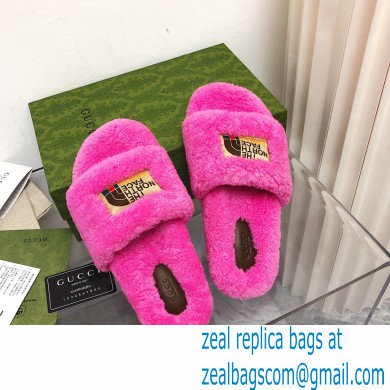 Gucci x The North Face shearling slides Fuchsia 2022 - Click Image to Close