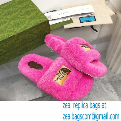 Gucci x The North Face shearling slides Fuchsia 2022 - Click Image to Close