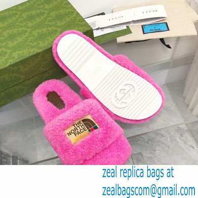 Gucci x The North Face shearling slides Fuchsia 2022 - Click Image to Close