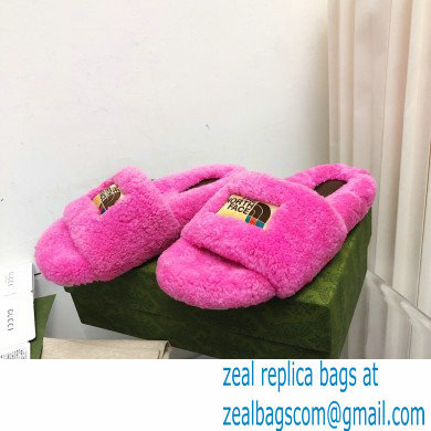 Gucci x The North Face shearling slides Fuchsia 2022 - Click Image to Close