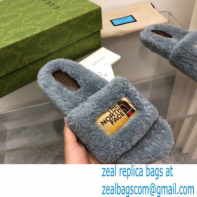 Gucci x The North Face shearling slides Gray 2022 - Click Image to Close