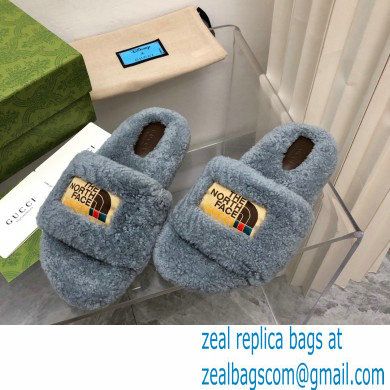 Gucci x The North Face shearling slides Gray 2022 - Click Image to Close