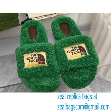 Gucci x The North Face shearling slides Green 2022 - Click Image to Close