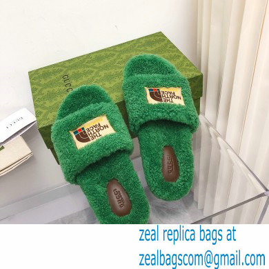 Gucci x The North Face shearling slides Green 2022