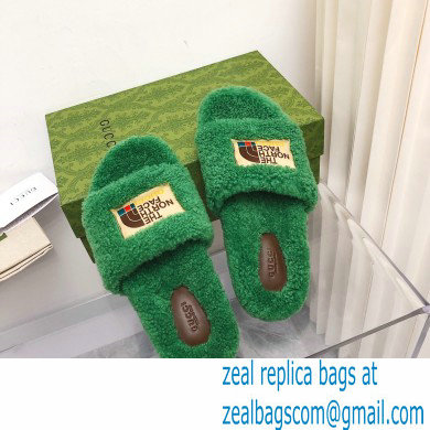 Gucci x The North Face shearling slides Green 2022 - Click Image to Close