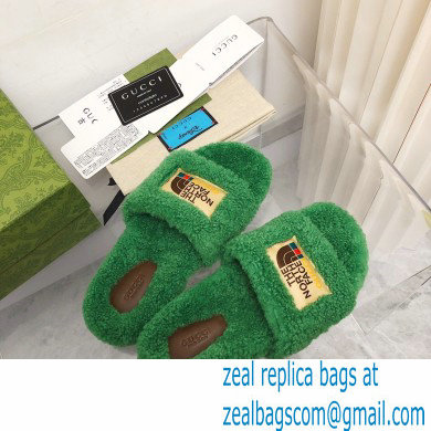 Gucci x The North Face shearling slides Green 2022 - Click Image to Close