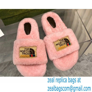 Gucci x The North Face shearling slides Pink 2022 - Click Image to Close