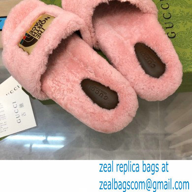 Gucci x The North Face shearling slides Pink 2022 - Click Image to Close