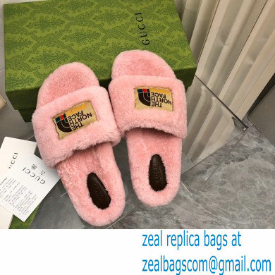 Gucci x The North Face shearling slides Pink 2022 - Click Image to Close