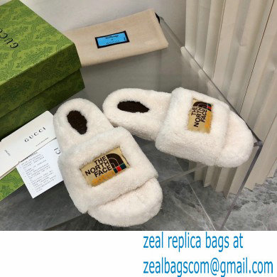 Gucci x The North Face shearling slides White 2022 - Click Image to Close
