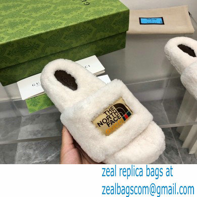 Gucci x The North Face shearling slides White 2022 - Click Image to Close