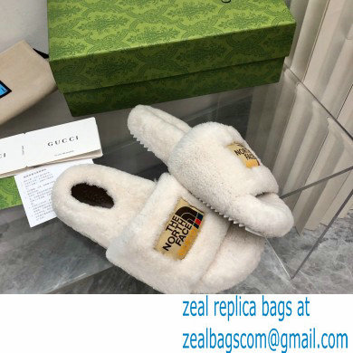 Gucci x The North Face shearling slides White 2022 - Click Image to Close