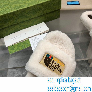 Gucci x The North Face shearling slides White 2022 - Click Image to Close