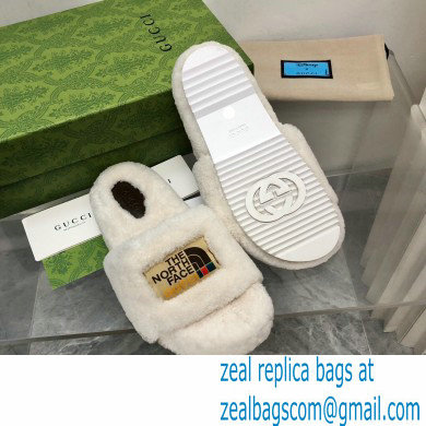 Gucci x The North Face shearling slides White 2022 - Click Image to Close