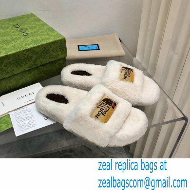 Gucci x The North Face shearling slides White 2022 - Click Image to Close