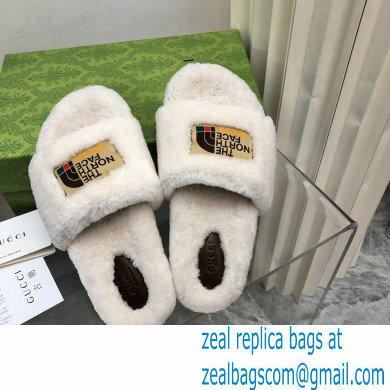 Gucci x The North Face shearling slides White 2022 - Click Image to Close